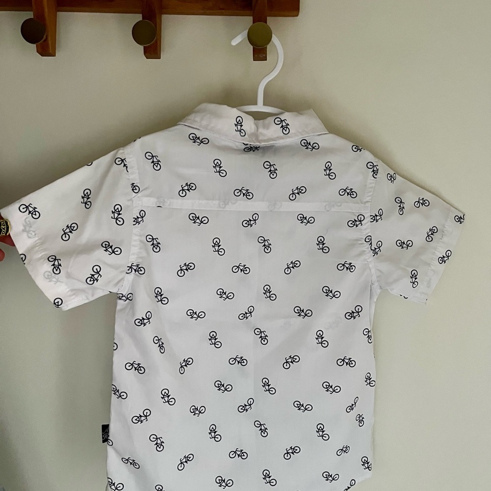 American Hawk White Bicycle Print Button-Down Shirt 3T - Picture 2 of 5